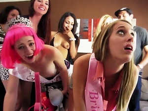 Babes share dicks at a sex party