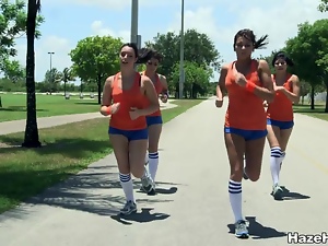 Gym class means a hot lesbian group sex outdoors