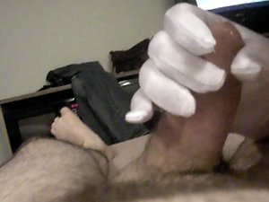 Getting jerked off with white gloves
