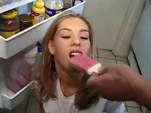 Light-haired filthy 19yo slutty girl makes a attractive dick sucking in the kitchen movie