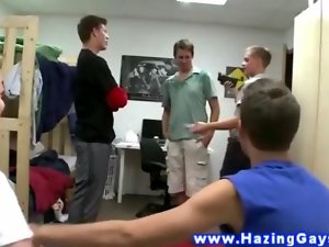 Straight college luscious teen tugs dick for his initiation