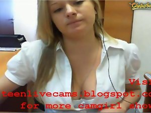 Blond office lassie make webcam demonstrates secretly in office
