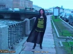 Tempting dark haired lady gets alluring walking clip 2