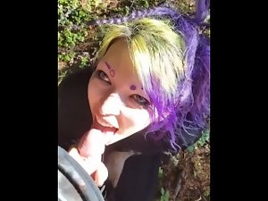 Submissive Goth girl face fucked by boyfriend in the forest POV